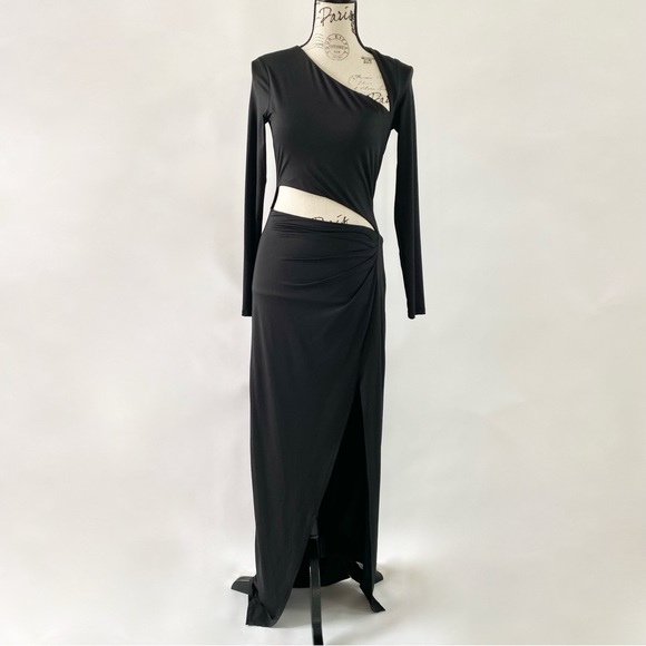 NWT Tobi Asymmetrical Neck Cut Out Long Sleeve Bodycon Maxi Dress Black Small - Picture 2 of 14